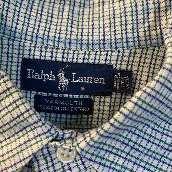 Ralph Lauren Yarmouth 100% Cotton Oxford, plaid, size 17 1/2.  See photos. - Picture 2 of 5